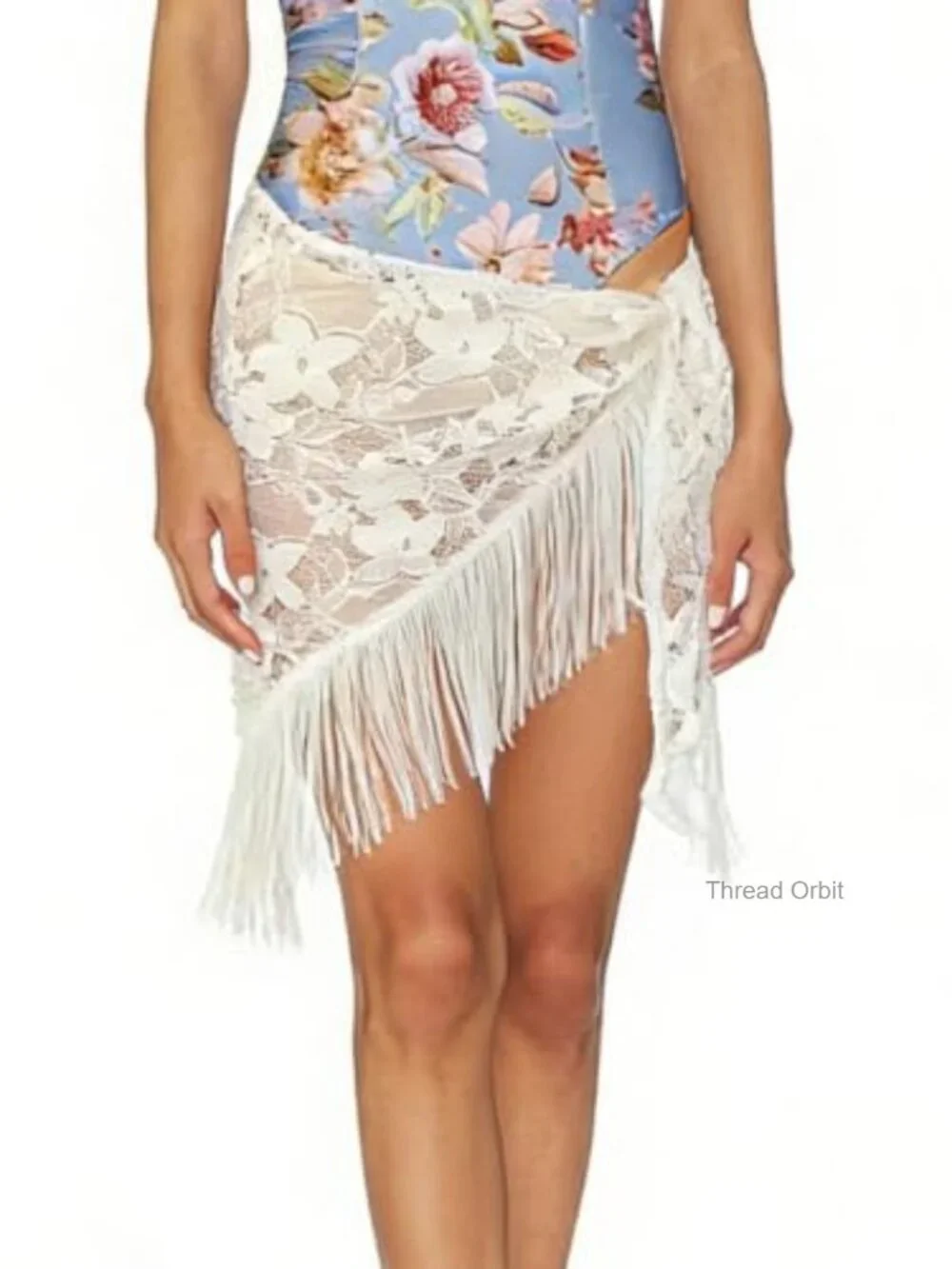 Y2K Lace Hip Scarf Triangle Tassel Waist Belt Skirt Sheer Cover Up